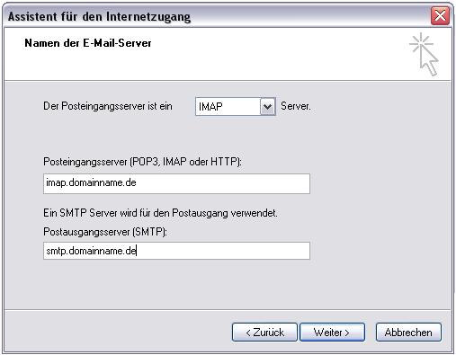 [Abbildung Konfiguration Serveradressen in Outlook Express]